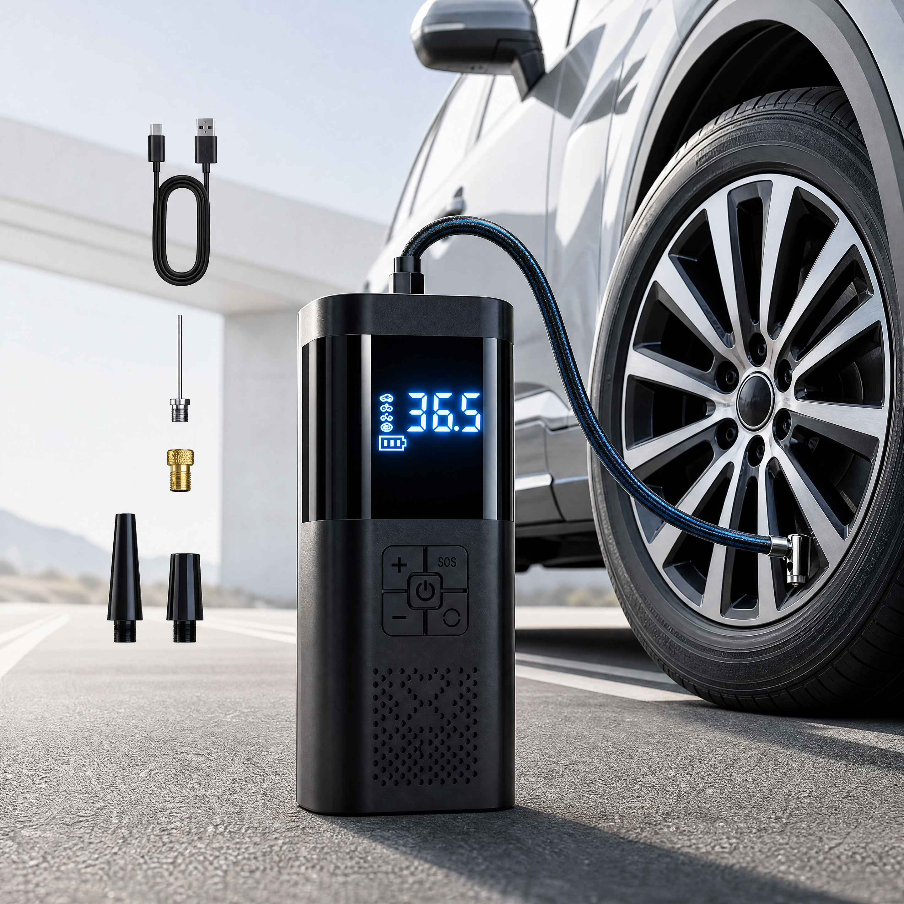 Smart Portable Air Compressor 150PSI – Rechargeable Tire Inflator With Auto Shut-Off